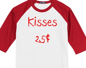 Kisses 25 cents little Boy boys or girls Youth Valentine's Day shirt red sleeve raglan valentine tshirt Valentine's Day t shirt