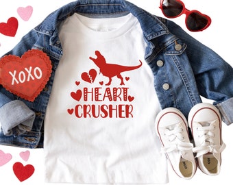 Heart Crusher Dinosaur DINO RAWR Boys Valentine's Day Shirt | Valentines Shirt for Boys in Infant, Toddler and Youth Sizes