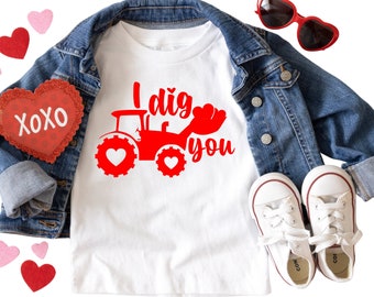 I Dig You Construction truck Boys Valentine's Day Shirt | Valentines Shirt for Boys in Infant, Toddler and Youth Sizes