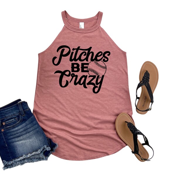 Pitches Be Crazy! Baseball Womens ROCKER Tank Top | Baseball Mom Tank | Baseball Game Shirt | Misses and Plus Size | Assorted Colors