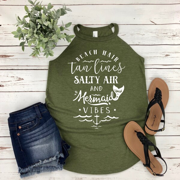 Beach Hair Tan Lines Salty Air and Mermaid Vibes Womens Tank Top | Beach lover shirt | Available in Misses and Plus Size | Assorted Colors