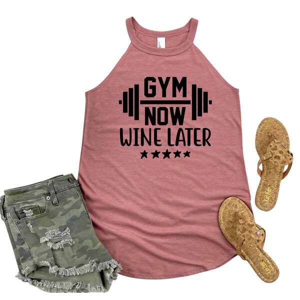 Gym Now Wine Later Fitness Womens Tank Top | Work Out Shirt | Womans Weightlifting Rocker Tank | in Misses Plus Size Assorted