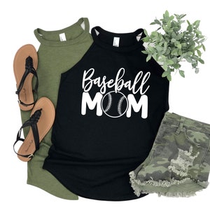 Baseball MOM with Ball Womens ROCKER Tank Top | Baseball Mama Tank Top | Gameday Top | Available Misses and Plus Size | Assorted Colors