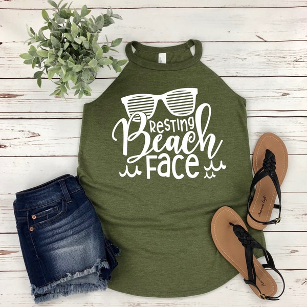 Resting Beach Face Womens Tank Top | Beach Summer Womans Rocker Tank | |Beach Lover  Available in Misses and Plus Size Many Colors