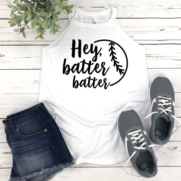 Hey Batter Batter! Baseball Womens Tank Top | Baseball Mom Womans Tank | Rocker Tank | Available in Misses and Plus Size Assorted Colors