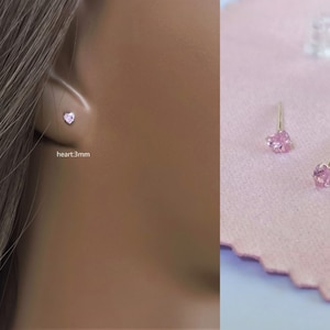 1 paio di orecchini a bottone a forma di cuore in argento sterling 999 con zirconi rosa/orecchini a bottone a forma di cuore molto piccoli/orecchini in argento da principessa rosa