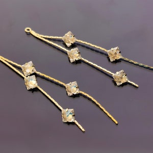2pc 14k Gold Link Chain Earrings Supplies/Square Zircon Long Tassel Charm Pendant, CZ Paved Tassel Drop Threader Jewelry
