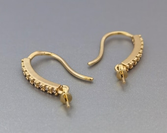 Pendientes de oro de 14k con circonitas y engaste de perlas (1 par)