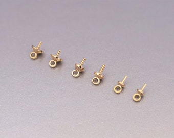 10pcs 14k Gold Pearl Earring Connectors Jewelry Findings Cup Post Drilled Pearl Settings Pearl Mounts Supplies