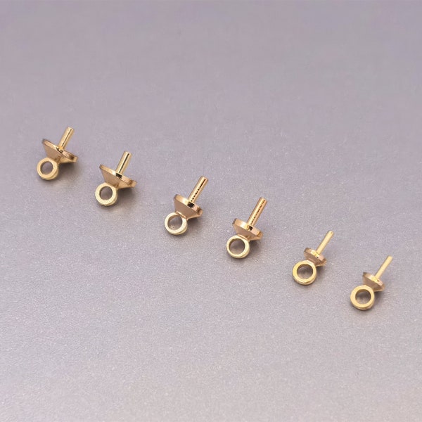 10pcs 14k Gold Pearl Earring Connectors Jewelry Findings Cup Post Drilled Pearl Settings Pearl Mounts Supplies