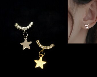 1 pair Star Drop Arch Earring with Zircons/ Starry Sky theme 925 sterling silver ear Post tiny dainty Earrings/ Gift for her