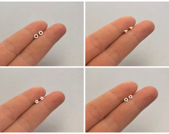 1 pair Mini Heart Silver 925 Sterling Silver studs Very Tiny Circle Earrings/Tiny Star studs/ Super small Simplist Earrings
