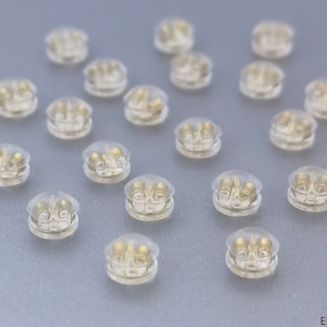 10pcs 18k Gold Silver Silicone Backs Ear Stud Back Stoppers/ Golden Rubber Covers for earrings Safety Backing Jewelry Supplies