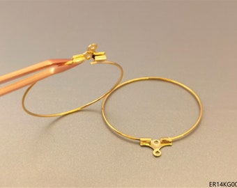 1 pair 14k Gold Plated 30mm Earring Loops, Gold Loops Earrings Supplies/ Round Circle Open-ended  DIY Jewelry Supples