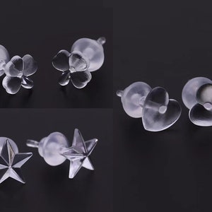 3 pairs Mini Resin Studs/ Hypo allergenic Small Studs/Transparent Heart Star Leaf Invisible Earring  With Silicone Back