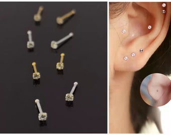 1 pair 999 Sterling Silver Very Tiny Zircon Double sided Silver Stud Earrings/Tiny bead studs/ Mini Earrings No stopper needed