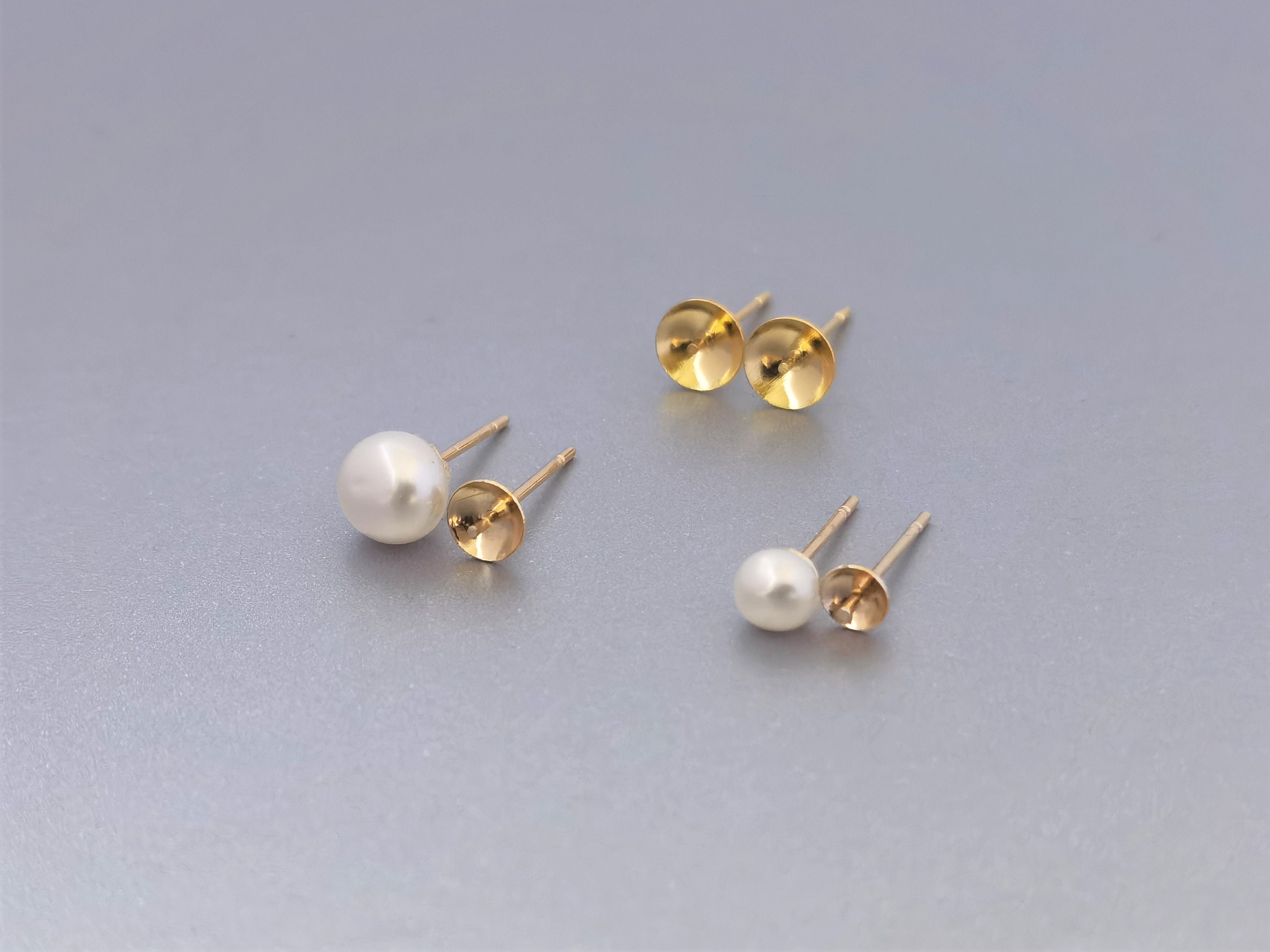 4pcs 14k Gold Earring Cup Post for Pearls/ Beads, Cup with Peg Ear Studs, Earrings for Half Drilled Pearl