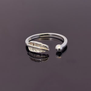 Silver Feather Ring/ Open Ring Supply Adjustable 925 Sterling Silver Rings/ Simple Boho Ring