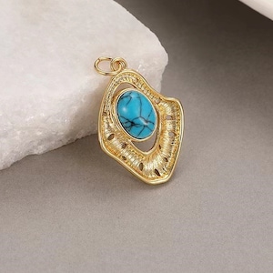 14K Gold Turquoise Pendant Blue Turquoise Necklace Charm Boho Necklace Natural Turquoise Jewelry December Birthstone Gemstone