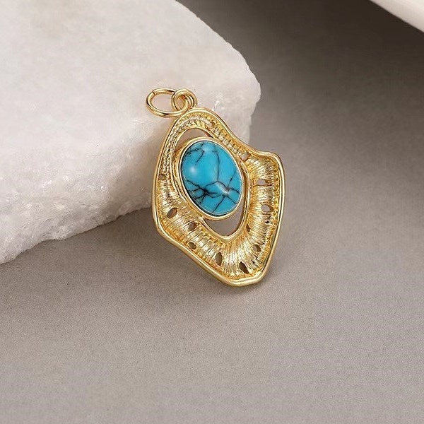 14K Gold Turquoise Pendant Blue Turquoise Necklace Charm Boho Necklace Natural Turquoise Jewelry December Birthstone Gemstone