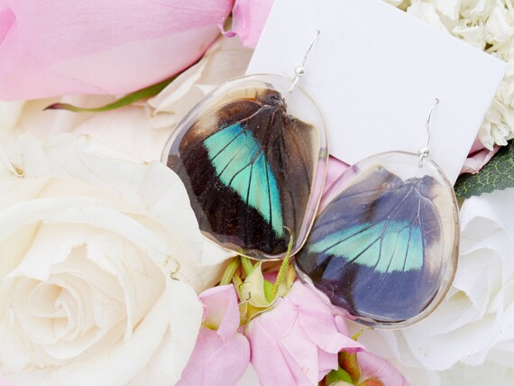Real Butterfly earrings Real preserved laminated resining Butterfly Ear Dangles 925 sterling silver butterfly design