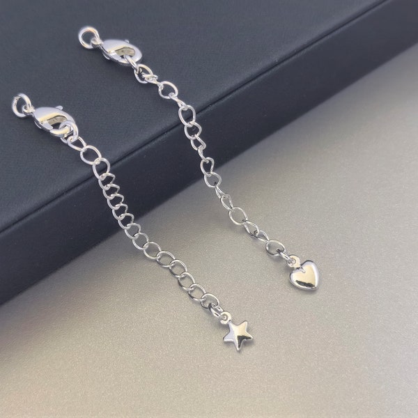2pcs Silver Lobster Claw Clasps Chain Extender For Necklace Bracelet Supply Findings Extenders with Heart Star Charm