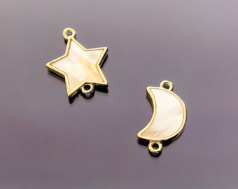 14k Gold Star Moon Earring Connector Charms/ New moon shape Freshwater Shell Connecting Links Abalone Shell Connector