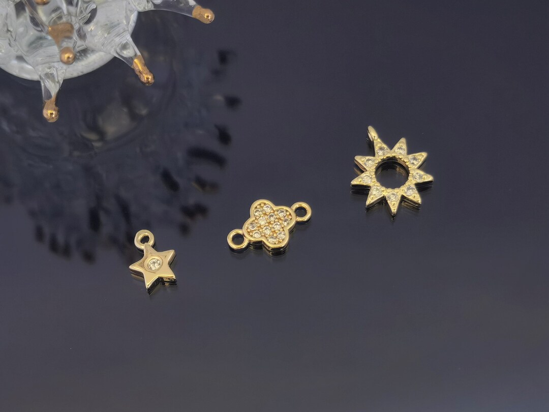 2pc 14k Gold Leaf Star Earrings and Bracelet Supplies/ Zircon Dainty