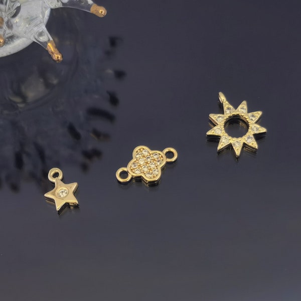 2pc 14k Gold Leaf Star Earrings and Bracelet Supplies/ Zircon Dainty Tiny Charm Pendant/ Jewelry Decal