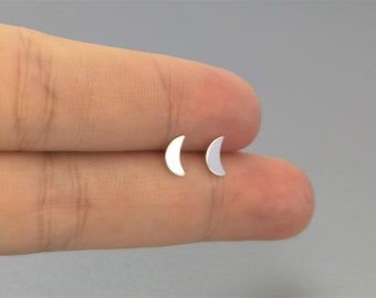 Sterling Silver New Moon Stud Earrings, Tiny Crescent Jewelry