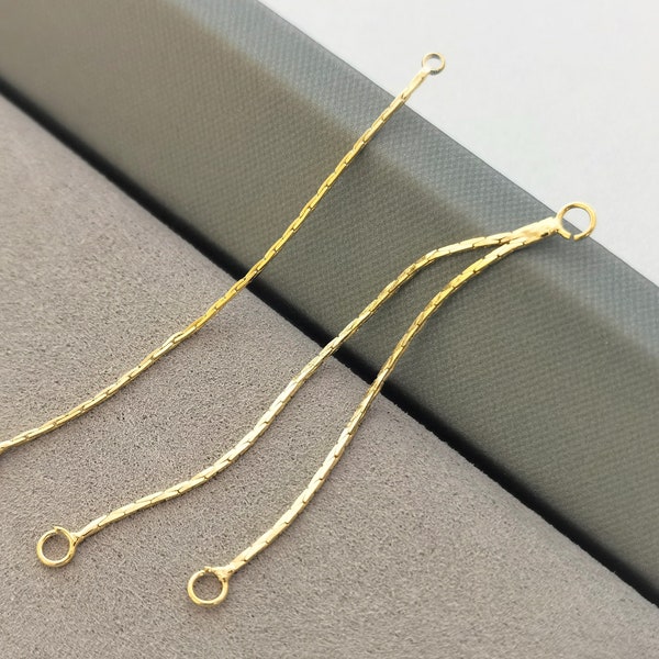 2pc 14k Gold Link Chain Earrings Supplies/Gold Chain Double Tassel Charms/ Cable Chain Ear Wire Ear Threader Connector Pendants