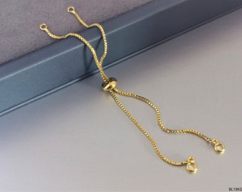 Extensión de pulsera deslizante de cadena de caja de oro de 18k, adornos de circonita
