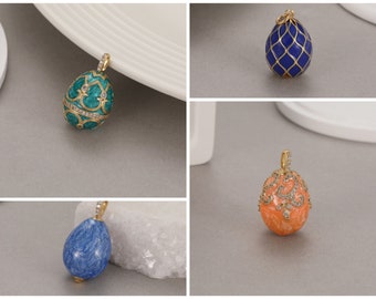 Cloisonné Egg Jewelry Pendant/ Green blue Micropavé CZ Egg Charm Jewelry for Holiday/ 18K Gold Filled Enamel Charm Easter Christmas New year