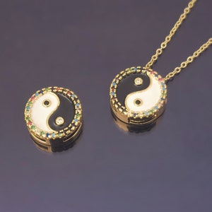Enamel Yin Yang Pendants/ Yin Yang Necklace Cubic Zirconia 18K Gold Dipped/ Bracelet go through Pendent/ Lucky Feng Shui