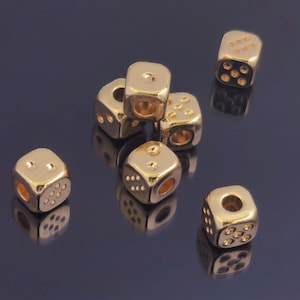 Dice Cube Necklace Pendant/ Hollow Spacer Beads Bracelet Necklace Charm/ 14k Gold Plated Findings