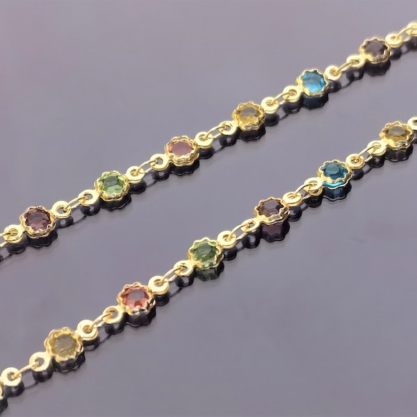 Cluster Beaded Dainty Bezel Rosary Crystal Charms Necklace Chain Supply/Multicolor Crystal Link Rhinestone Gold Chains Jewelry Supply