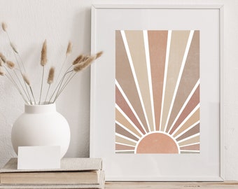 Burnt Orange Boho Abstract Sunrise Print, Boho Sun Art Poster, Abstract Sunrise Art, Rust Orange Wall Decor, Burnt Orange Poster, Boho Art