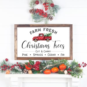 Farm Fresh Christmas Tree Sign, Christmas Decor, Christmas Gifts for Mom, Red Truck Christmas, Holiday Decor, Farmhouse Christmas Decor
