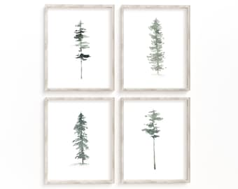SET of 4 Bundle Pine Tree Watercolor Art Print/ Evergreens PRINTABLE ART/ Set of 4 Wall Art/ Pine Trees Poster/ Wall Art/ Printable Poster