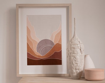 Arte de pared de paisaje occidental moderno de mediados de siglo, impresión abstracta de arte de montaña, impresión de paisaje del suroeste del desierto neutro, impresión de arte de Arizona