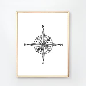 Compass Line Art, Line Drawing, Art Print, Printable Art, Printmaking, Travel Art Print, Travel Line Art Printable, Minimalist Art Print