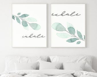 Inhale Exhale, Art Print Duo, Printable Art, Botanical Art Prints, Gifts For Her, Inhale Exhale Poster, Inhale Exhale Digital Download