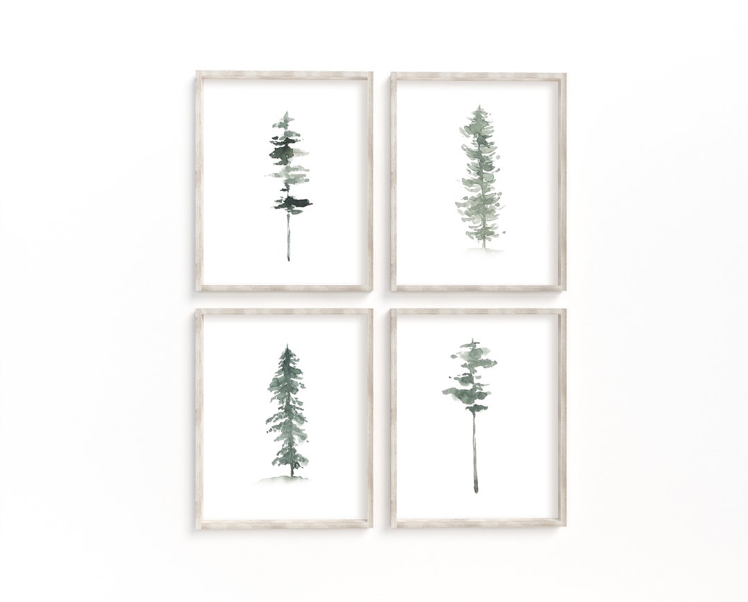 SET of 4 Bundle Pine Tree Watercolor Art Print/ Evergreens PRINTABLE ...