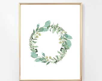 Botanical Wreath Art Print/ Digital Download/ Botanical Art/ Wall Art/ Printable Poster/ Wreath Print