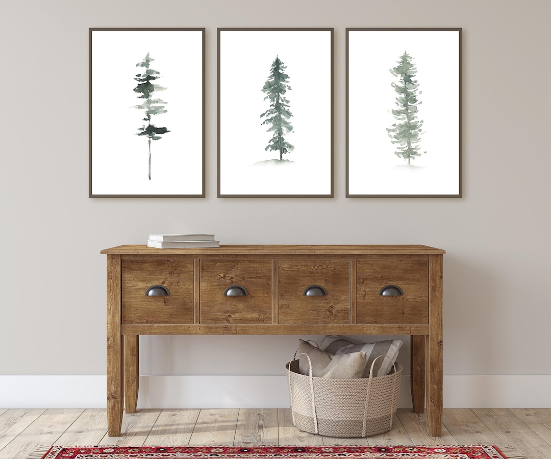 SET of 3 Bundle Pine Tree Watercolor Art Print/ Evergreens PRINTABLE ...