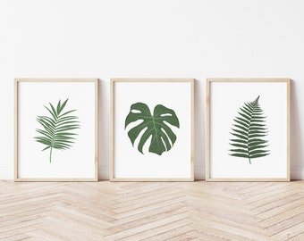 SET OF 3 Tropical Leaf Art Print/ Tropical Digital Download/ Palm Leaf Poster/ Wall Art/ Printable Poster/ Palm Leaf Print