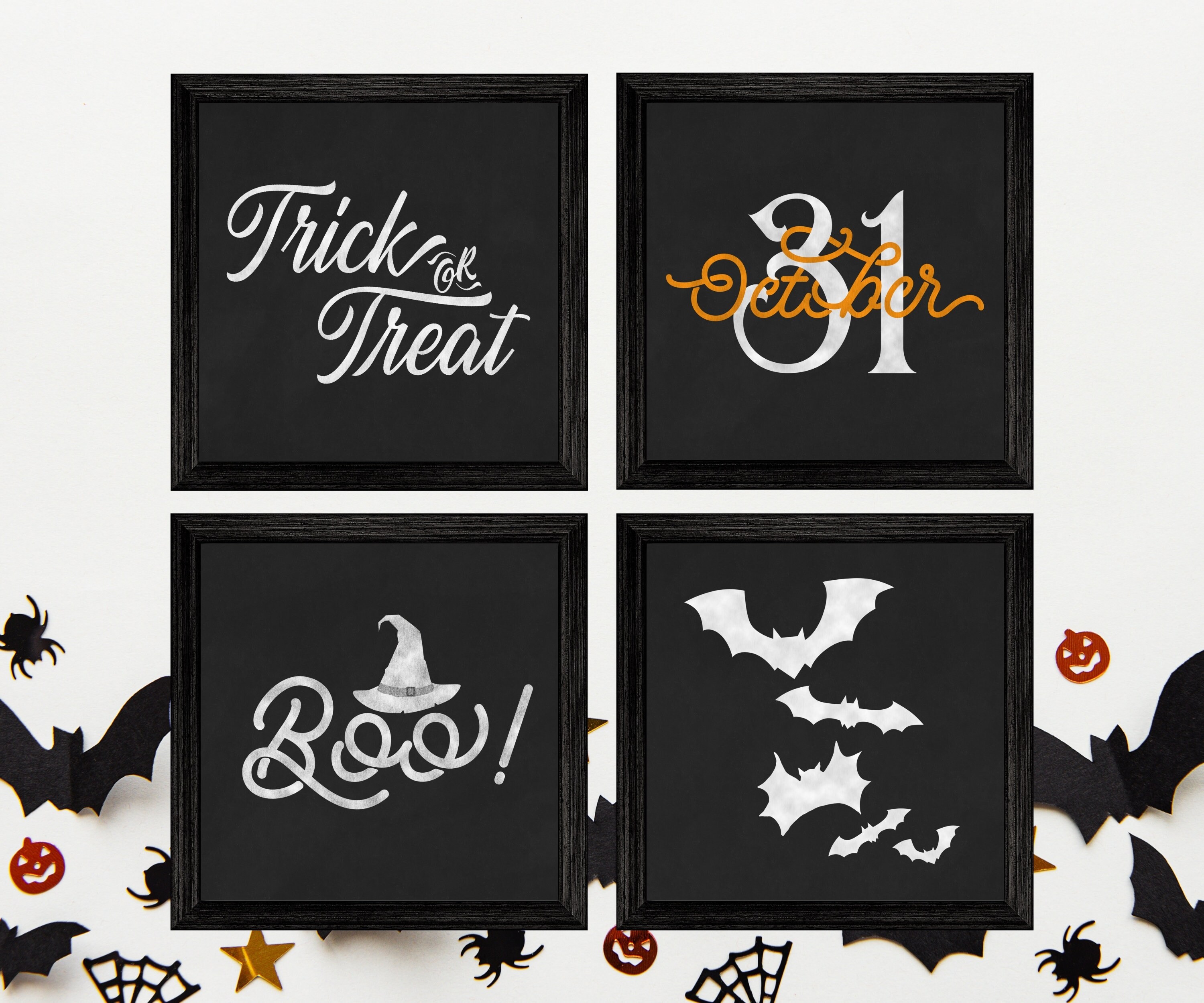 Set of 4 Halloween Art Prints Halloween Wall Decor Halloween Etsy