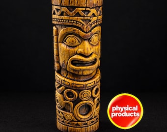 Polynesian Totem Statuette with Wood Effect - 3D Resin Sculpture - Hand-Painted - Tiki Decor #2