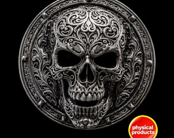 Detailed Gothic Skull Medallion – Hand-Painted Wall & magnet Fridge Decor (10 cm / 4 in)