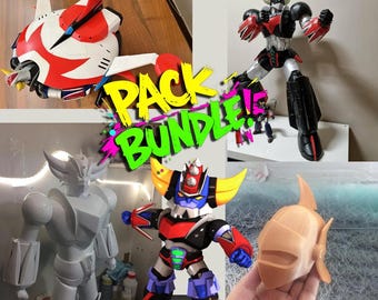 pack bundle stl of figurine 3 models goldorak + goldorak saucer ufo + helmet actarius, for 3d printer